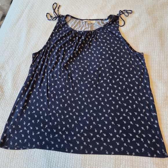 LOFT Tops - LOFT Navy Floral Tie-Shoulder Tank Top Women’s Large